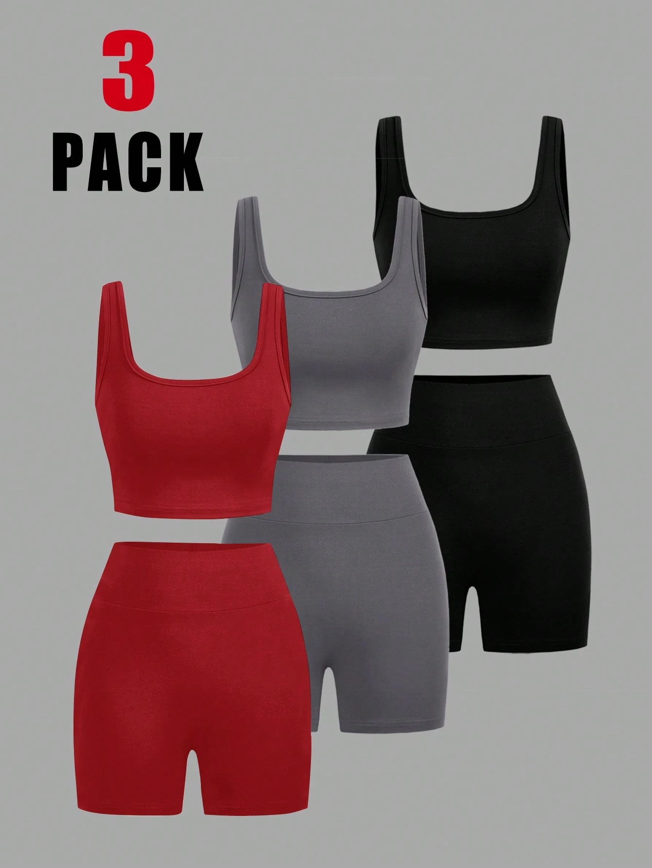 Ezwear Women'S Sports Set, 3Pcs, Including Round-Neck Vest and Shorts