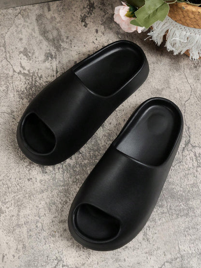 Women Simple and Comfortable Open Toe Plastic Slippers, Lightweight Waterproof Anti-Skid Thick-Soled Sandals, Suitable for Wearing in Bathroom, Student Dormitory, Swimming Pool, Beach