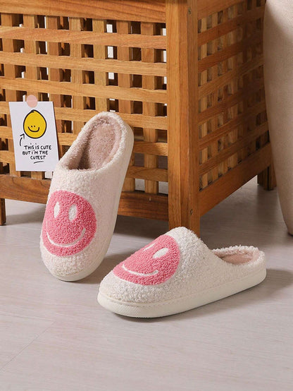 Women'S Cute Cartoon Smiling Face Fabric Slippers, Thick Sole Anti-Slip Warm Indoor Couple Slippers, Christmas Gifts