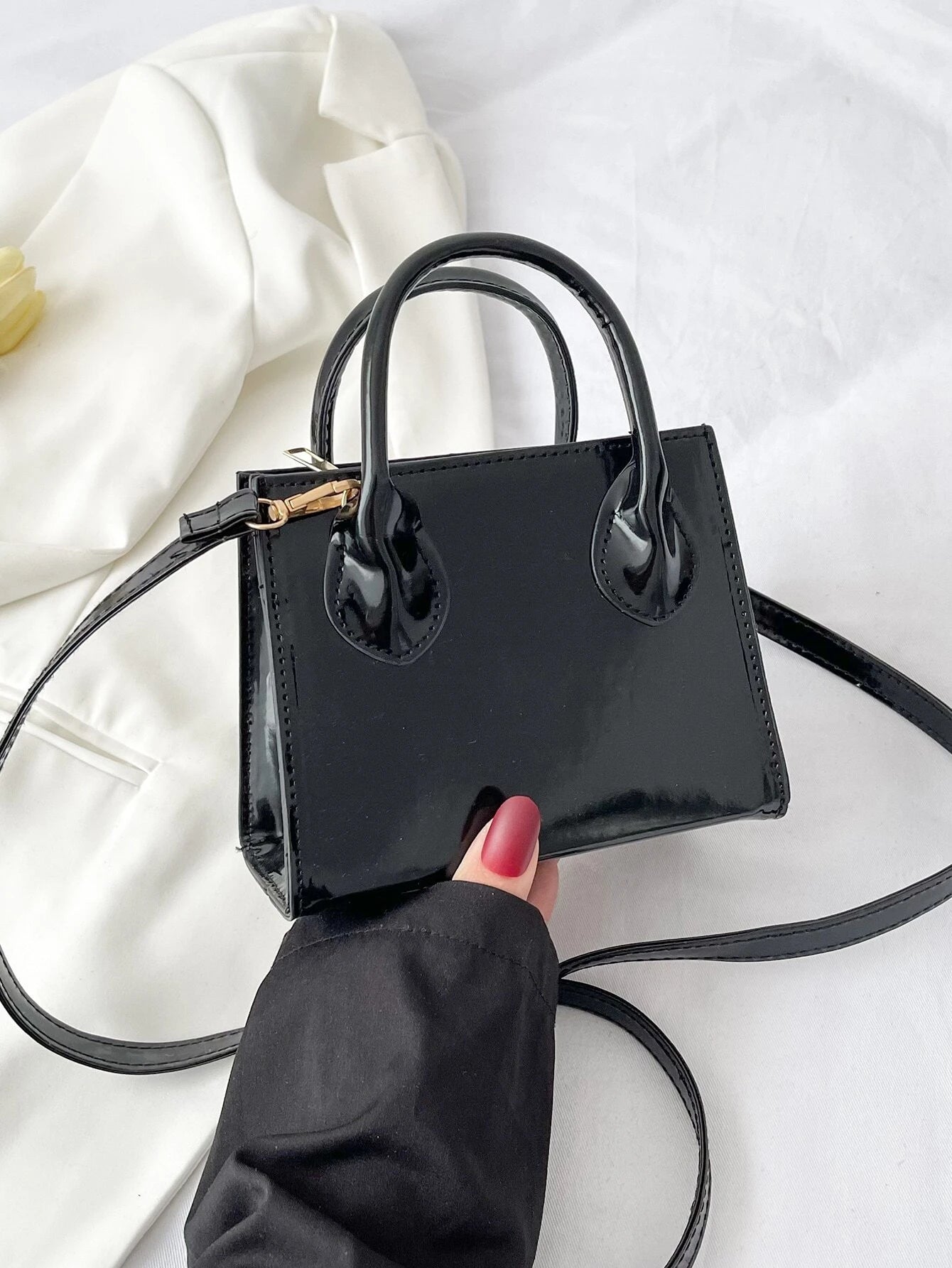 Valentine'S Day Gifts Mini Fashionable Solid Color PU Leather Handbag & Crossbody Bag, Lipstick Pouch