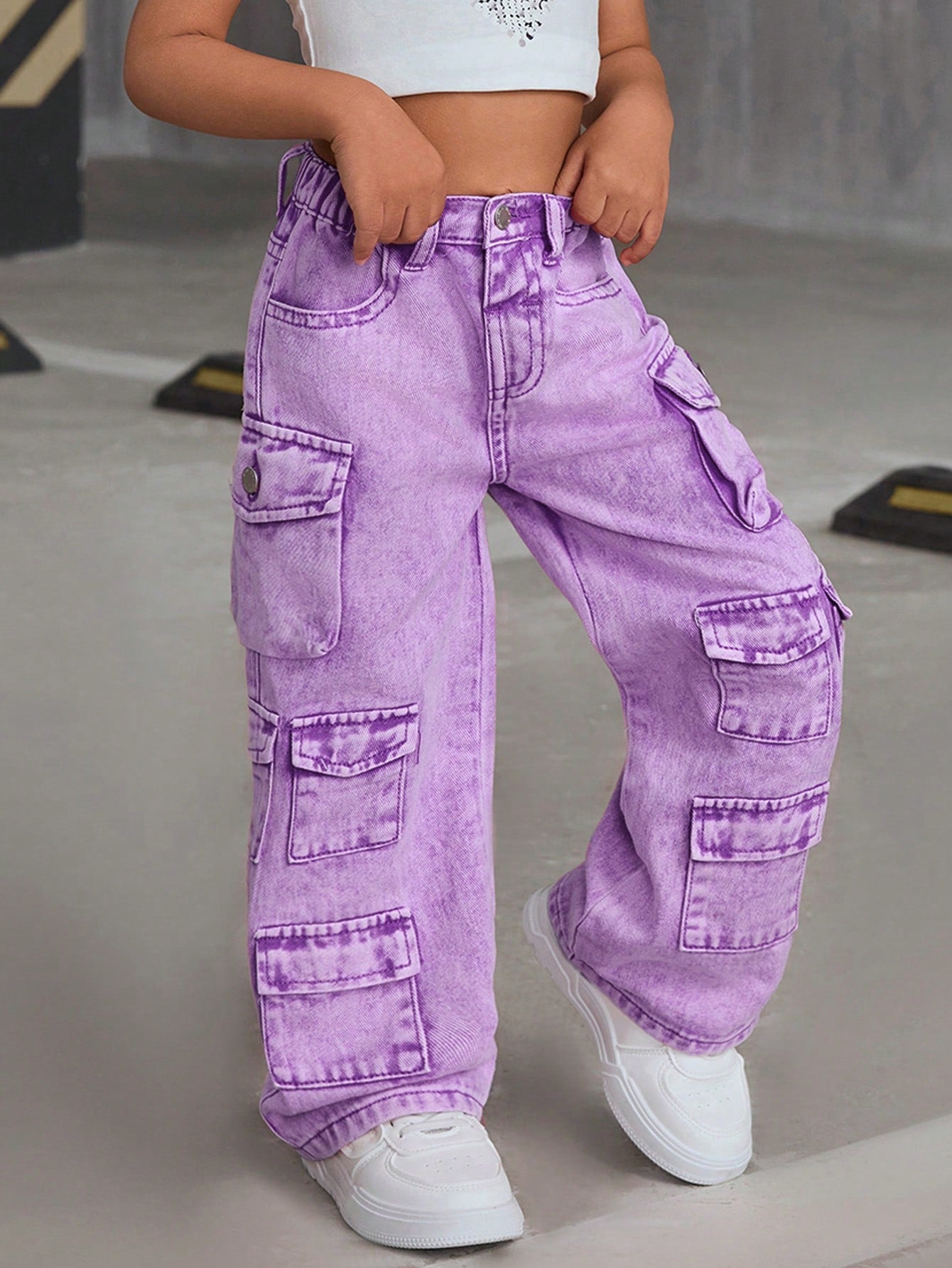 SLAYR KIDS Young Girl Pink Denim Loose Wide-Leg Pants Pink Cargo Pantskids Cargo Pants Girly2K Pants for Young Girl