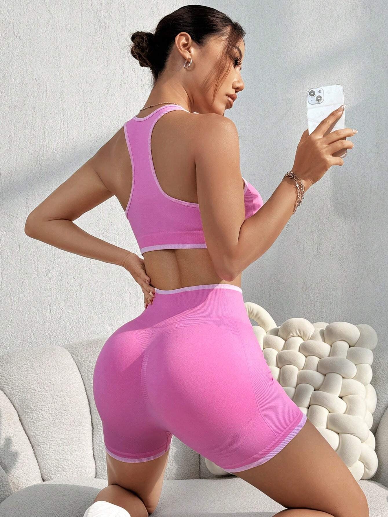 Sport Studio Ribbed Knit Wideband Waist Sports Set Workout Women Set