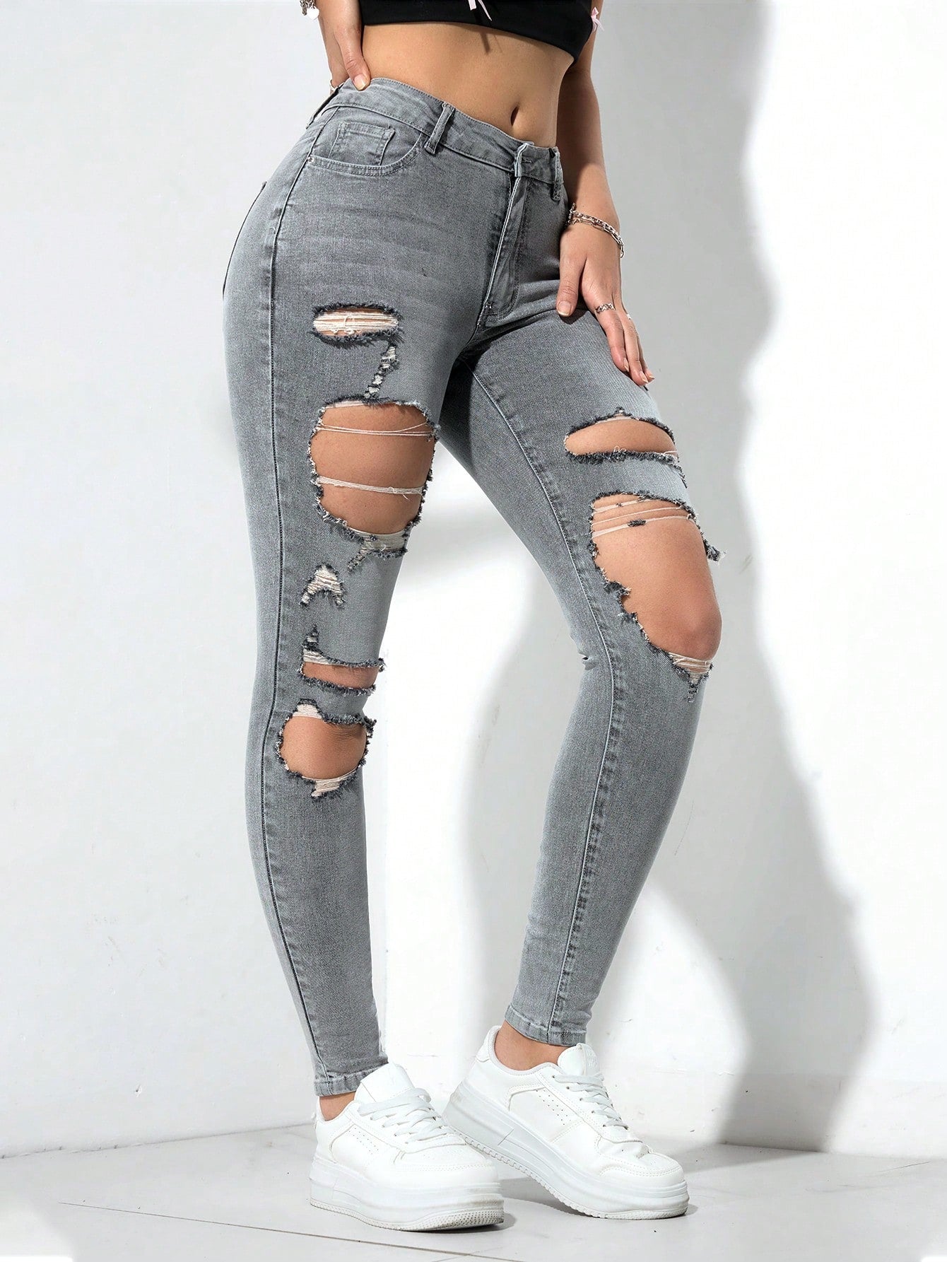 Ezwear Women'S Pocket Distressed Skinny Casual Denim Jeans