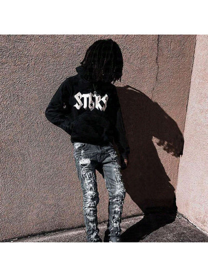 Women Hoodie Y2K Letter Patch Long Sleeve Pullovers Emo Aesthetic Hooded Pullover Sweatshirts Autumn Vintage Streetwear