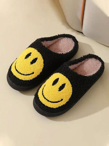 Women'S Cute Cartoon Smiling Face Fabric Slippers, Thick Sole Anti-Slip Warm Indoor Couple Slippers, Christmas Gifts