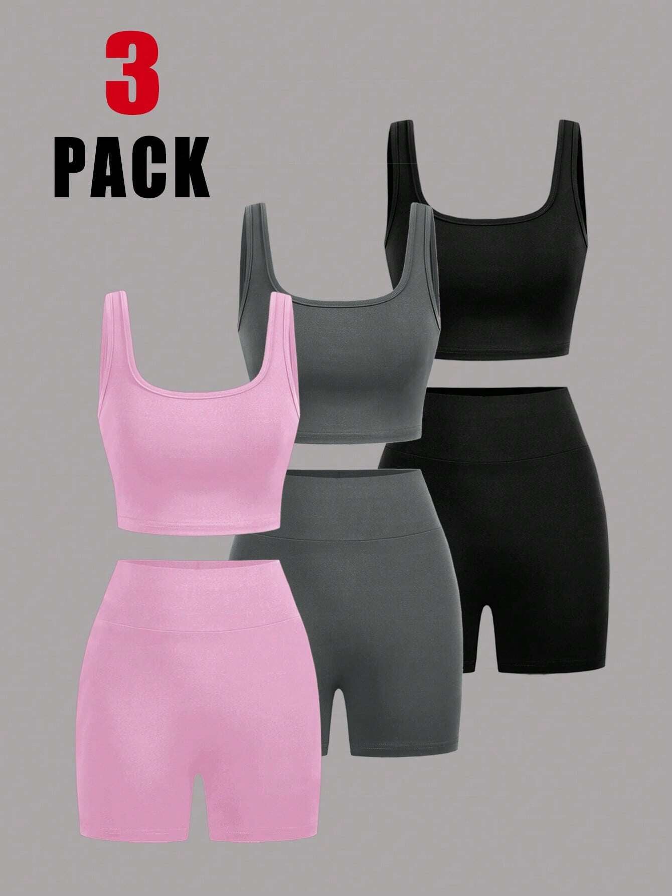 Ezwear Women'S Sports Set, 3Pcs, Including Round-Neck Vest and Shorts