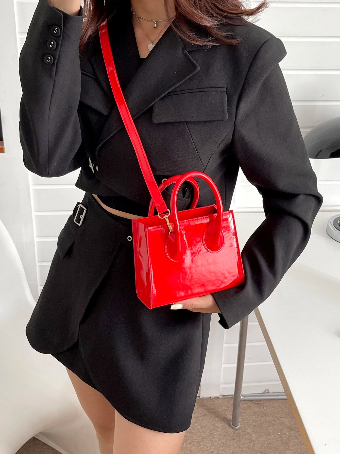 Valentine'S Day Gifts Mini Fashionable Solid Color PU Leather Handbag & Crossbody Bag, Lipstick Pouch