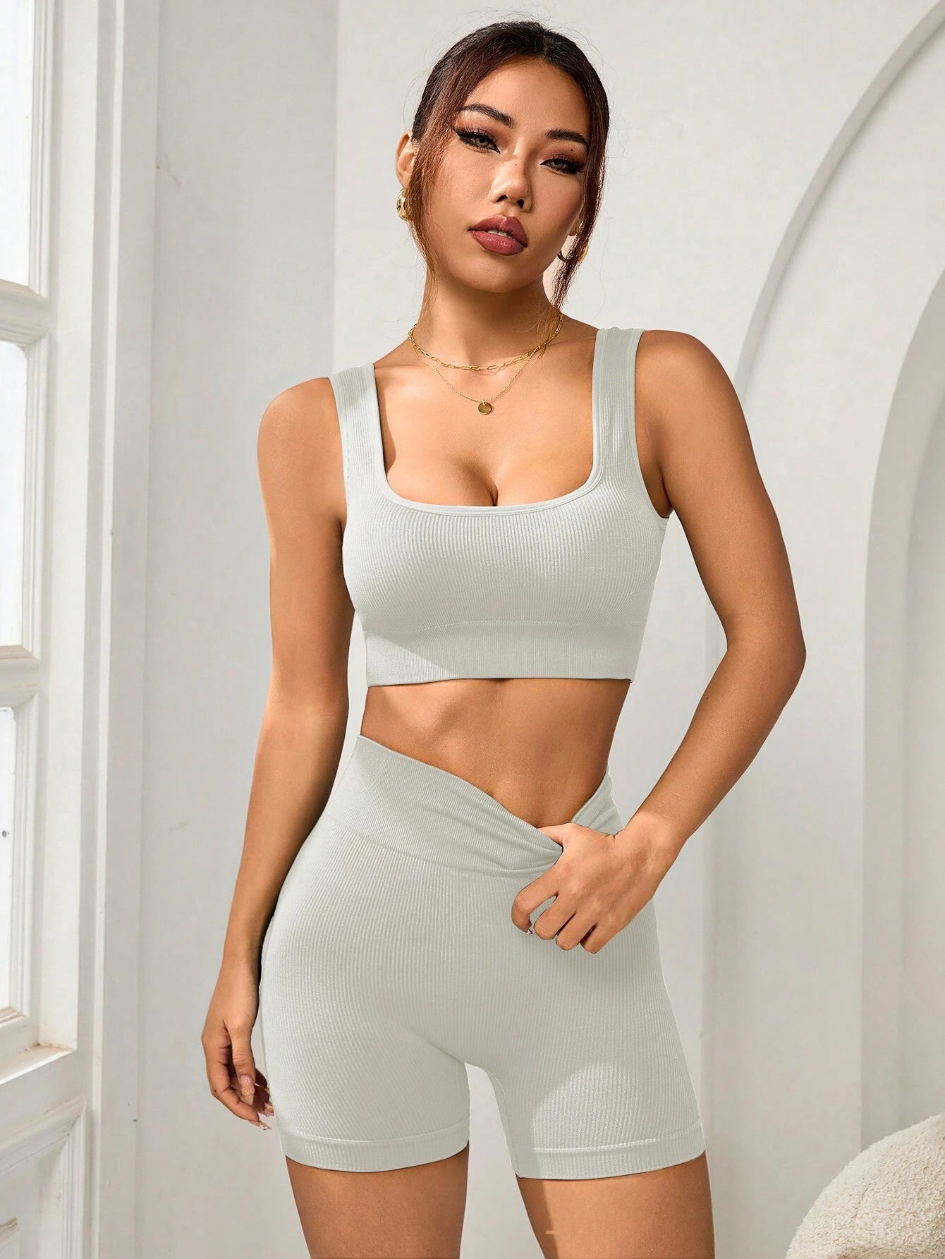 Sport Studio Ribbed Knit Wideband Waist Sports Set Workout Women Set