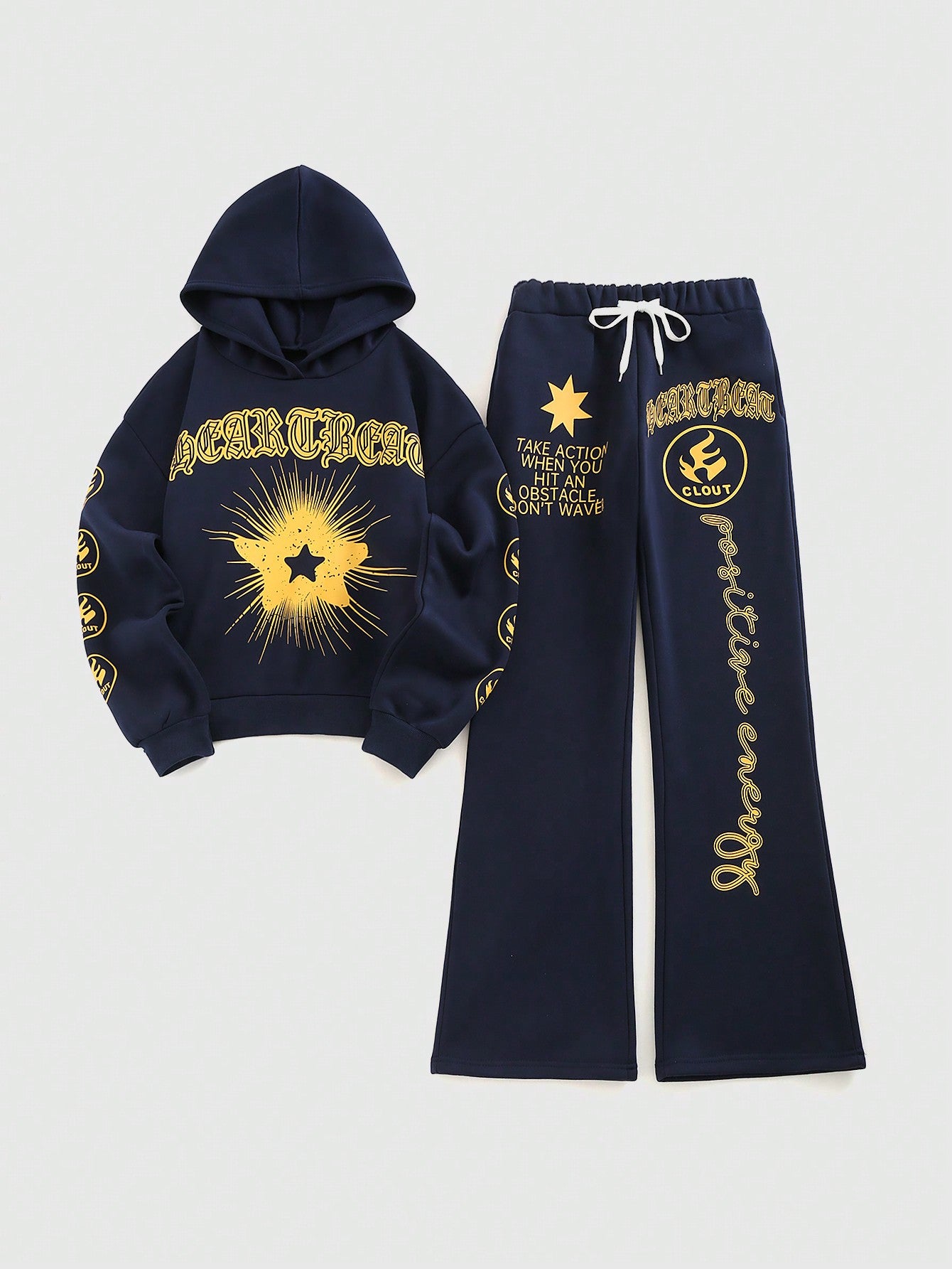 Streethx Hooded Sweatshirt and Pants Set with Printed Pattern