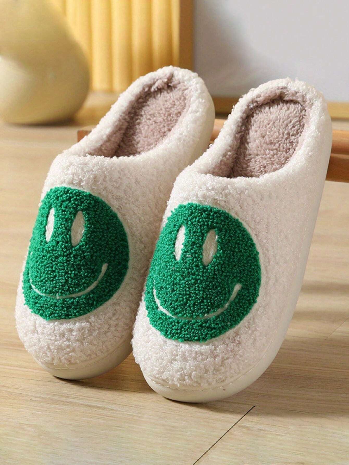 Women'S Cute Cartoon Smiling Face Fabric Slippers, Thick Sole Anti-Slip Warm Indoor Couple Slippers, Christmas Gifts