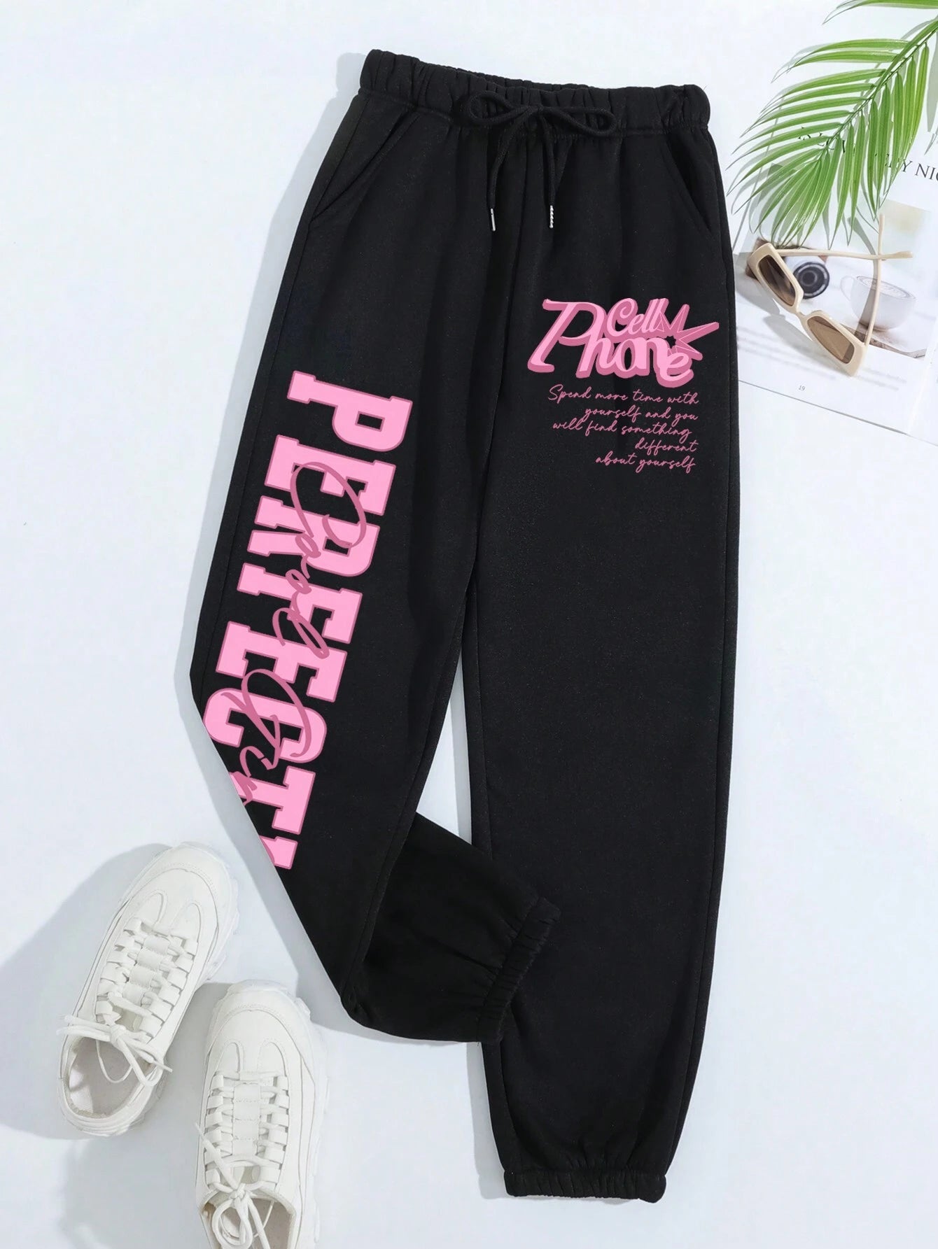 INAWLY Slogan Graphic Drawstring Waist Sweatpants