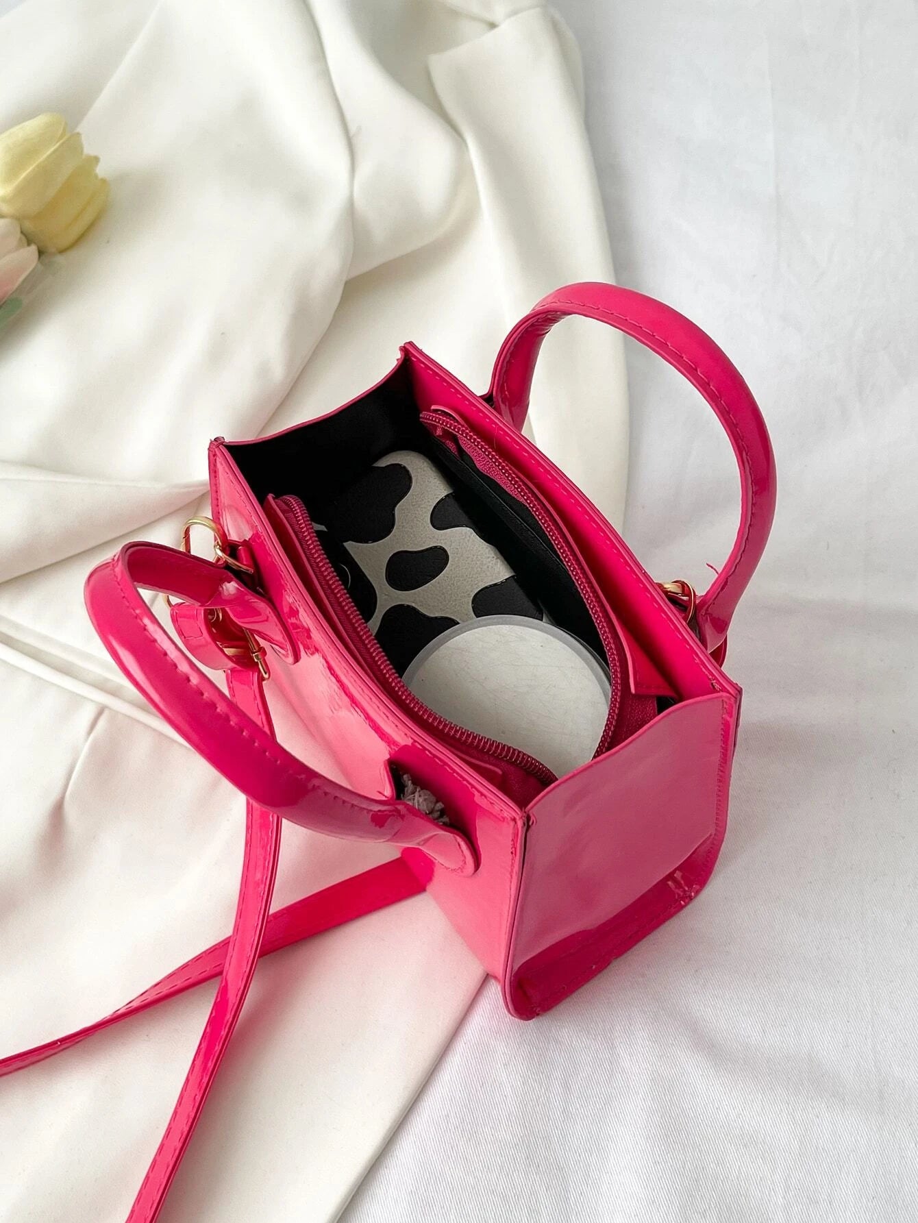 Valentine'S Day Gifts Mini Fashionable Solid Color PU Leather Handbag & Crossbody Bag, Lipstick Pouch