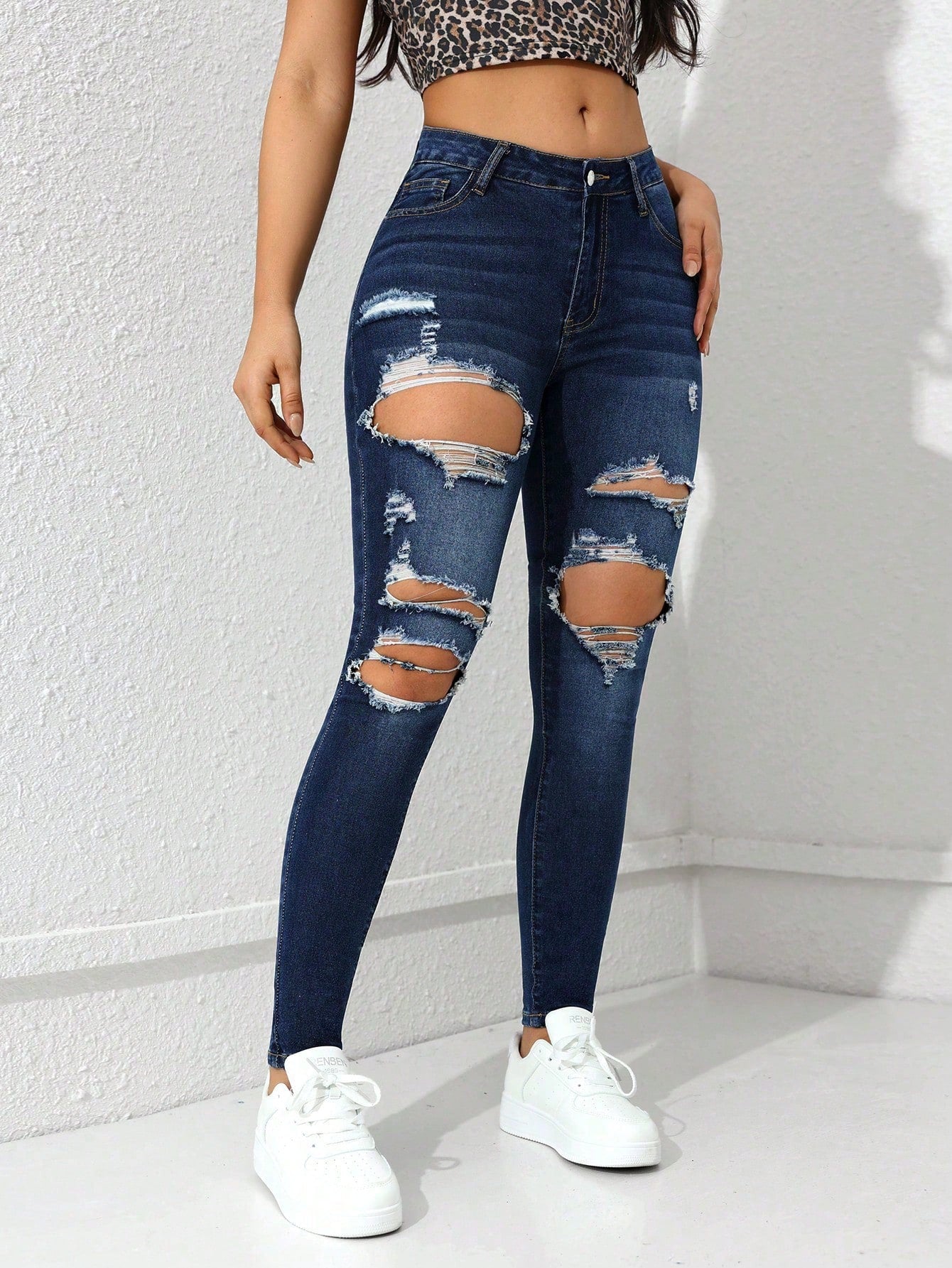 Ezwear Women'S Pocket Distressed Skinny Casual Denim Jeans