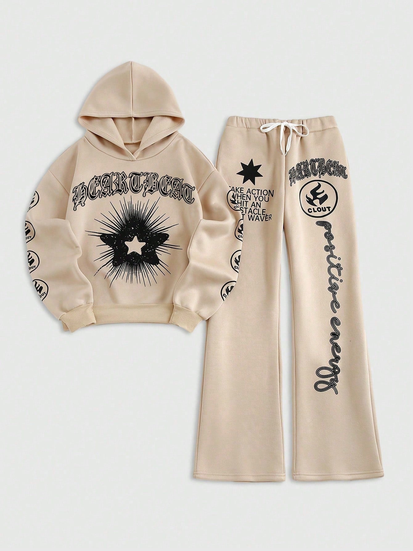 Streethx Hooded Sweatshirt and Pants Set with Printed Pattern