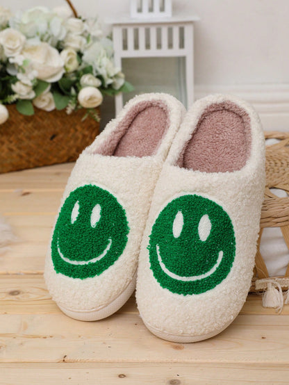 Women'S Cute Cartoon Smiling Face Fabric Slippers, Thick Sole Anti-Slip Warm Indoor Couple Slippers, Christmas Gifts