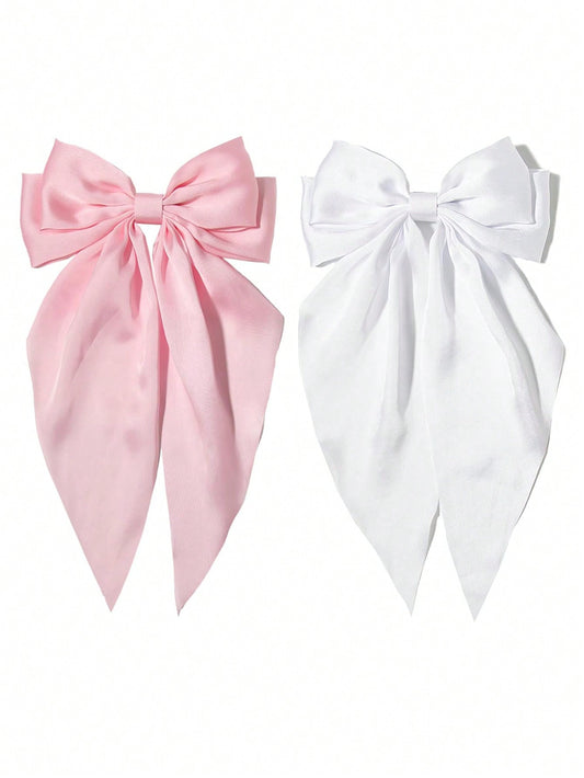 2Pcs Girl'S Large Size Bow Hair Clips, Elegant and Versatile Vintage Fashion Hair Accessories, Suitable for Daily Wear and Decoration, Cute (White and Pink)