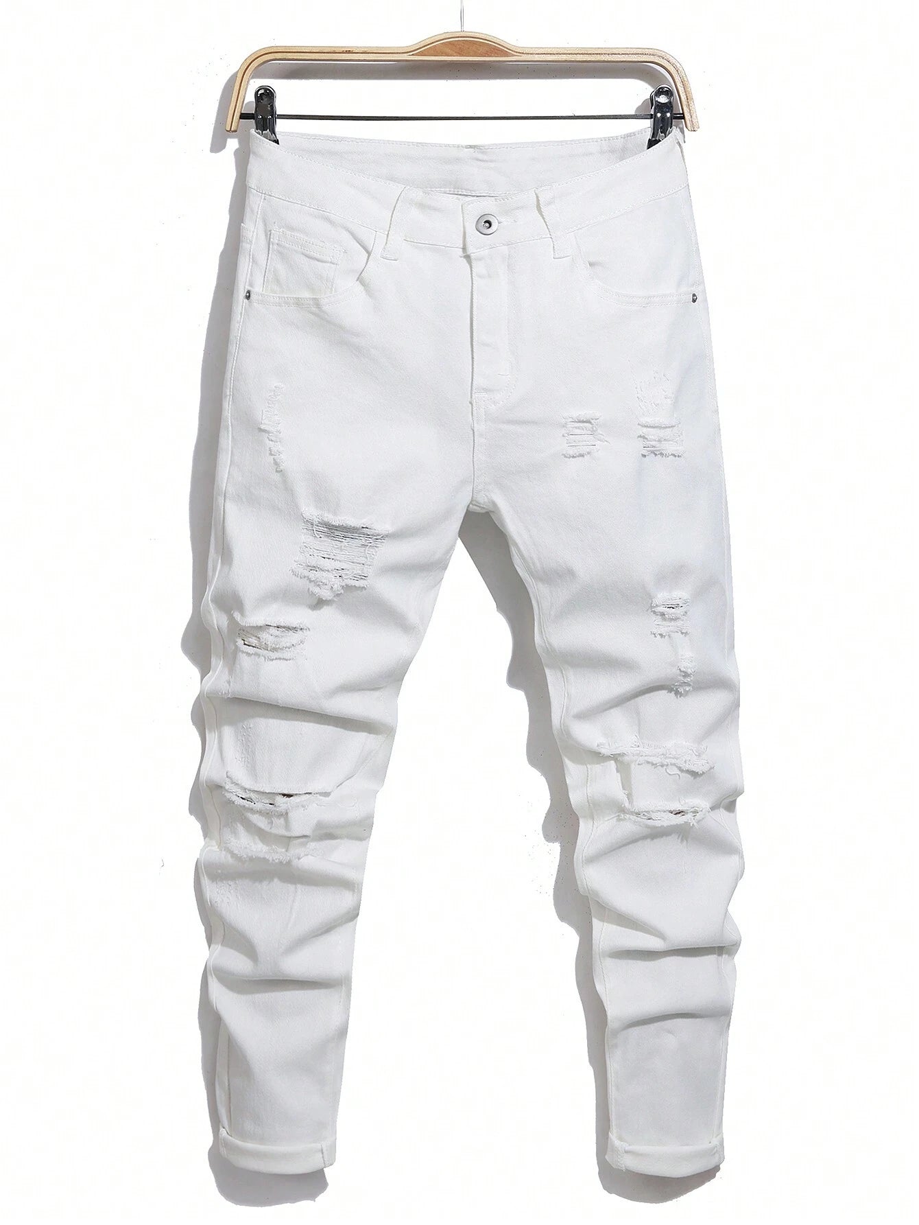 Manfinity LEGND Men'S Slim-Fit Denim Pants with Pockets and Distressed Design for Daily and Travel