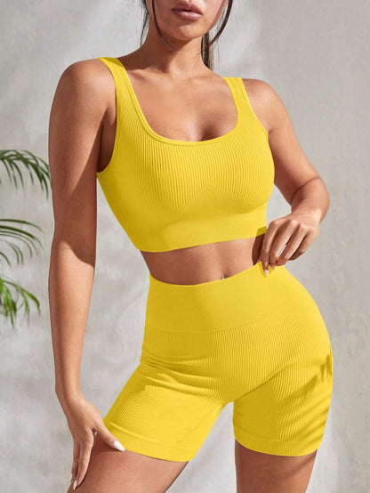 Sport Studio Ribbed Knit Wideband Waist Sports Set Workout Women Set