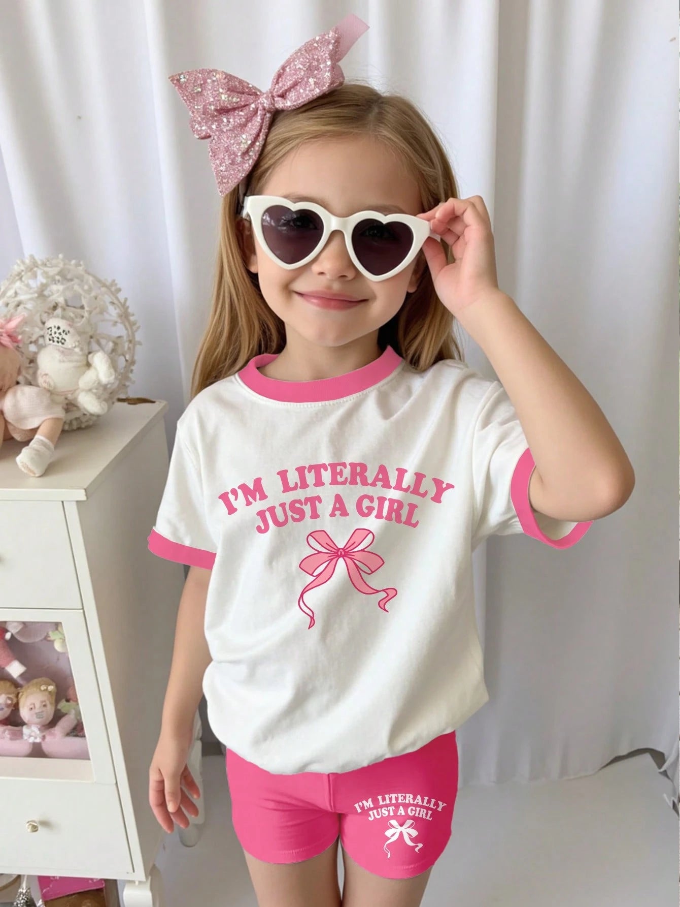 Tie-Dye Heart Design, Young Girls' Casual Simple Short Sleeve T-Shirt and Shorts Set, Suitable for Summer Young Girl Two Piece Setkids Two Piece Setskids Streetwear