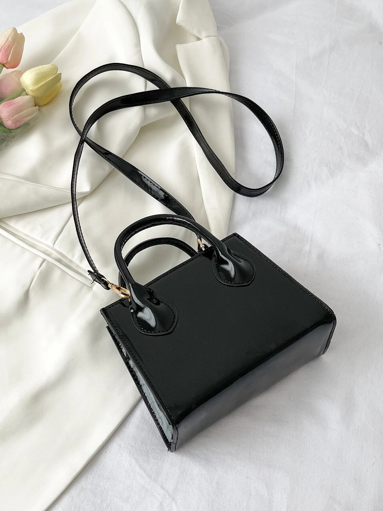 Valentine'S Day Gifts Mini Fashionable Solid Color PU Leather Handbag & Crossbody Bag, Lipstick Pouch