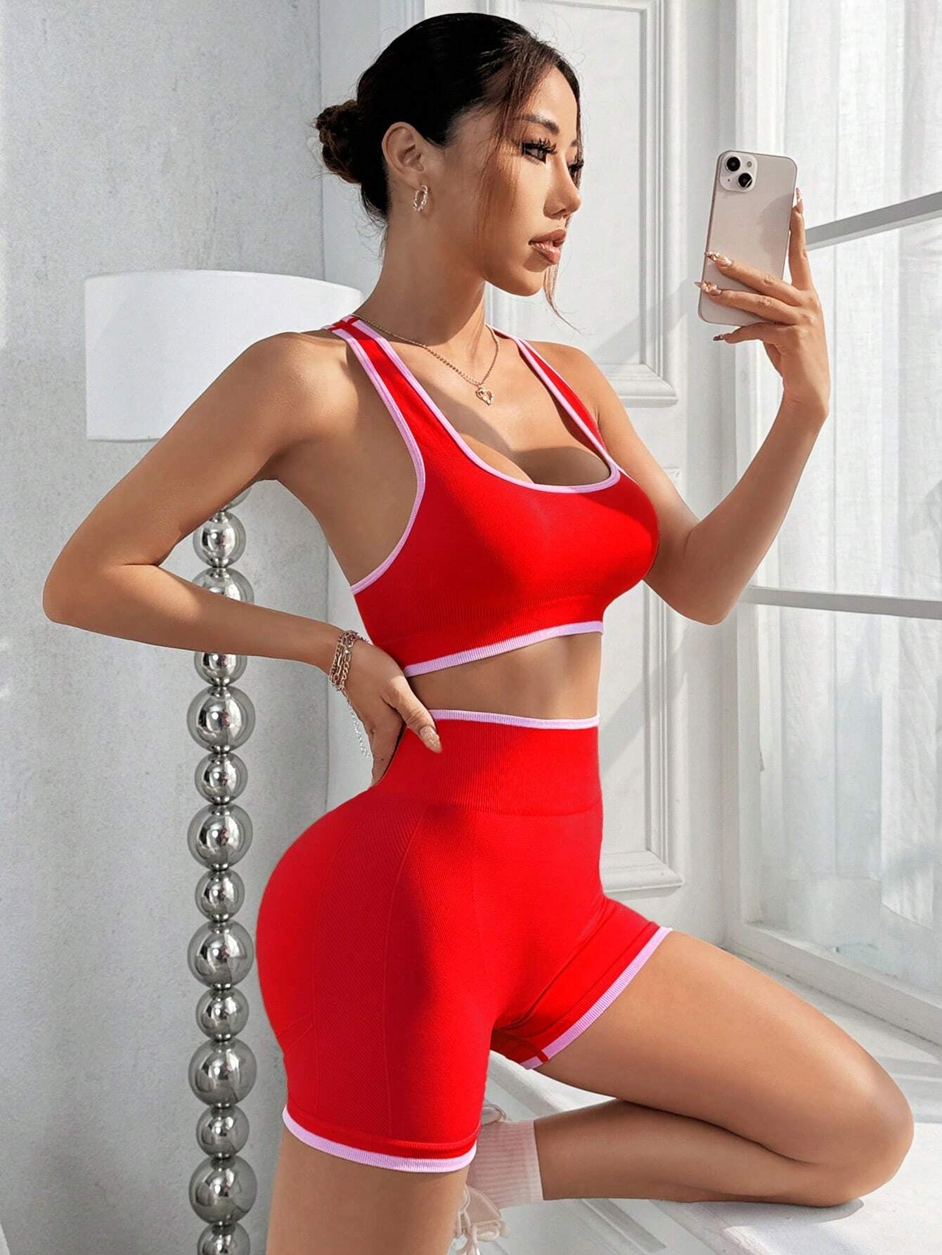 Sport Studio Ribbed Knit Wideband Waist Sports Set Workout Women Set