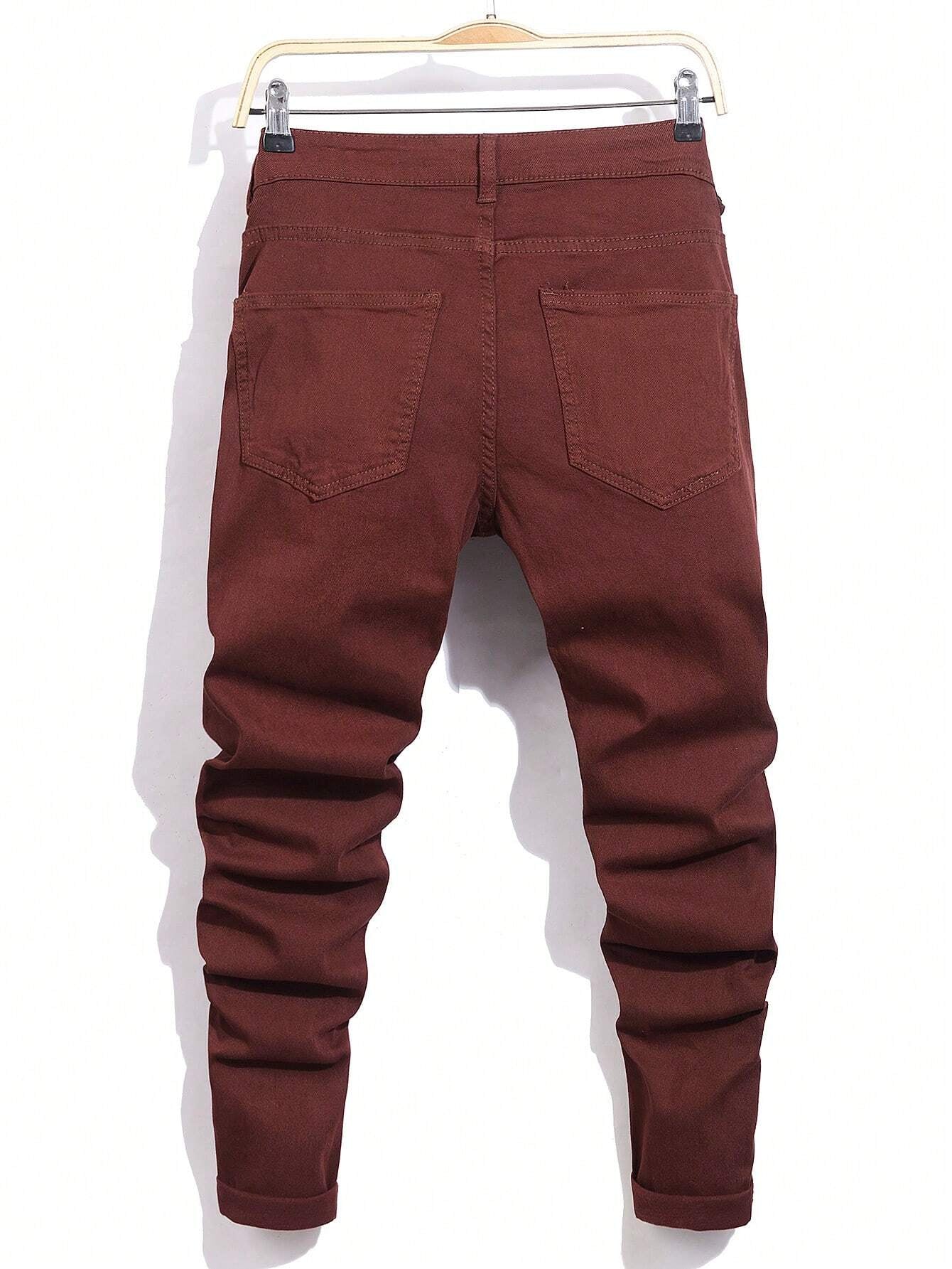 Manfinity LEGND Men'S Slim-Fit Denim Pants with Pockets and Distressed Design for Daily and Travel