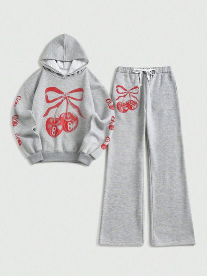 Streethx Hooded Sweatshirt and Pants Set with Printed Pattern