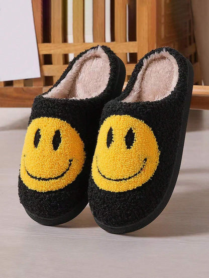 Women'S Cute Cartoon Smiling Face Fabric Slippers, Thick Sole Anti-Slip Warm Indoor Couple Slippers, Christmas Gifts