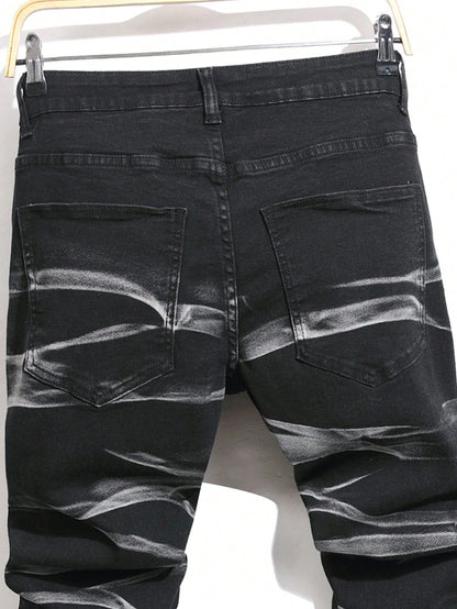 Manfinity LEGND Men'S Slim-Fit Denim Pants with Pockets and Distressed Design for Daily and Travel