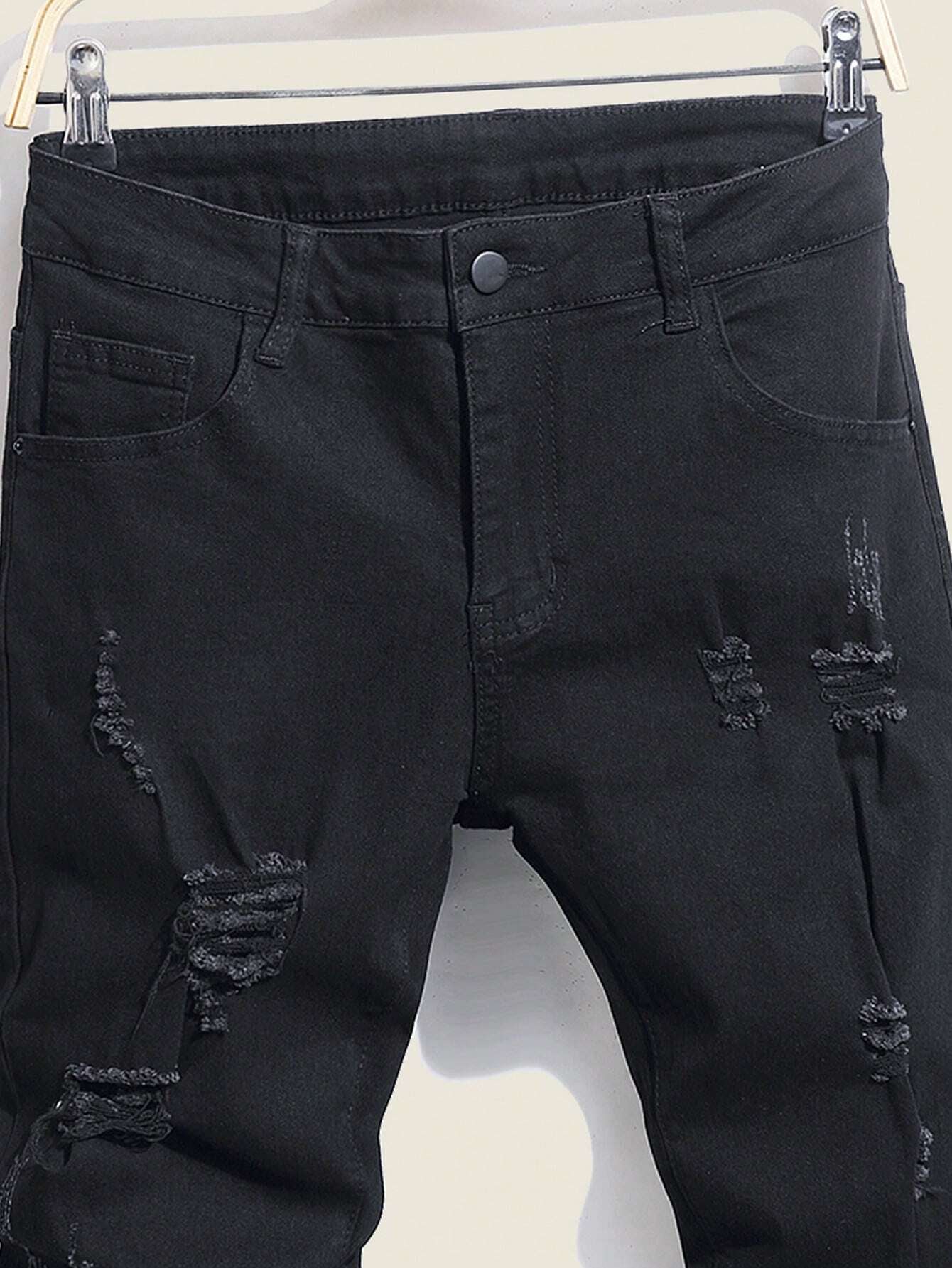 Manfinity LEGND Men'S Slim-Fit Denim Pants with Pockets and Distressed Design for Daily and Travel