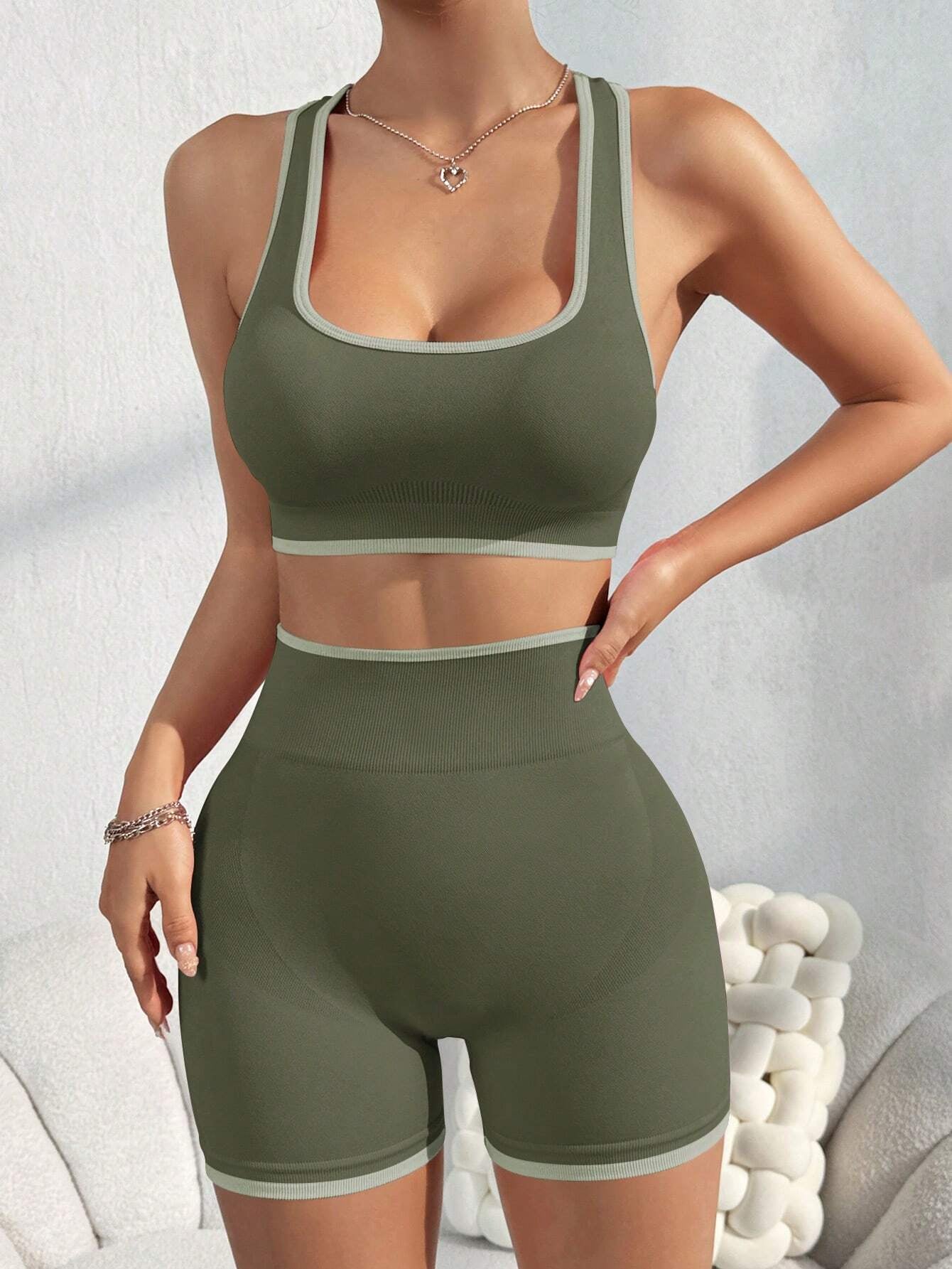 Sport Studio Ribbed Knit Wideband Waist Sports Set Workout Women Set