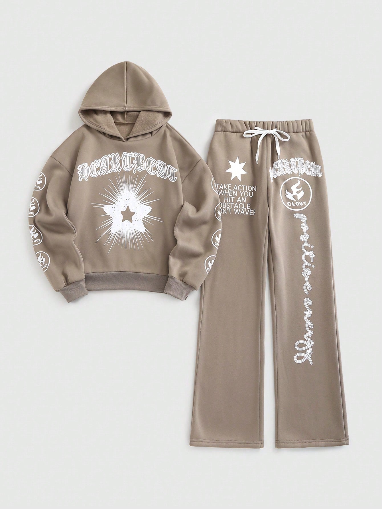 Streethx Hooded Sweatshirt and Pants Set with Printed Pattern