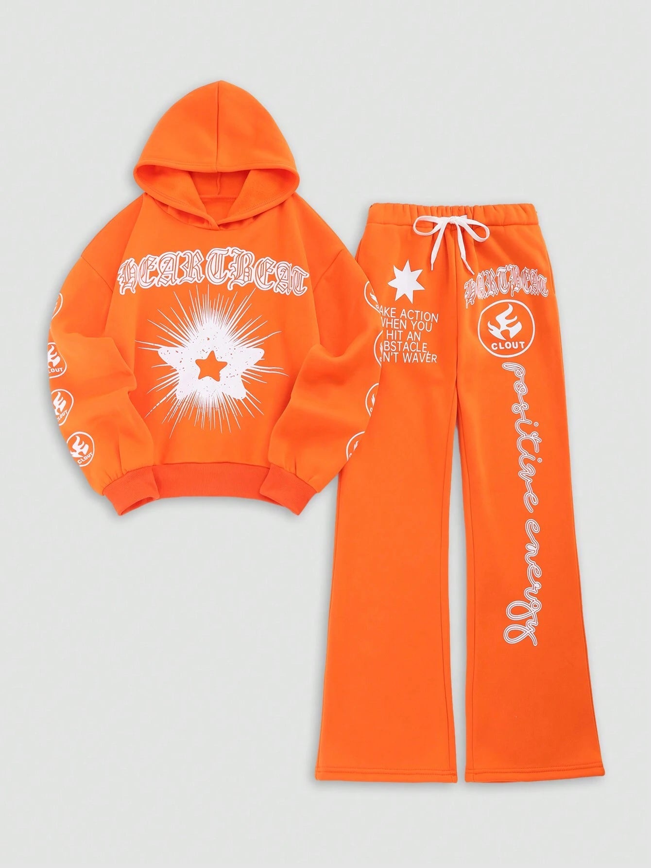 Streethx Hooded Sweatshirt and Pants Set with Printed Pattern