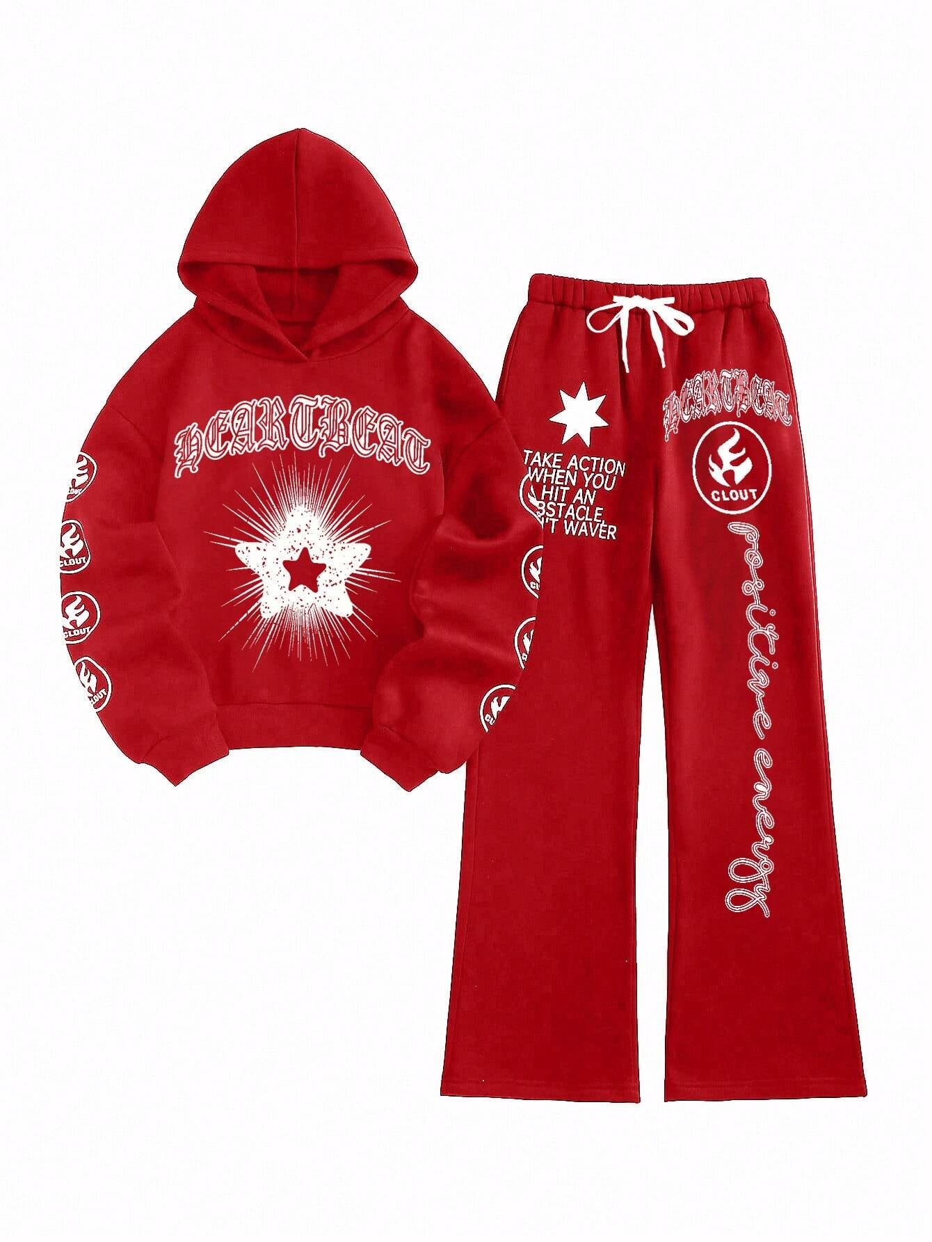 Streethx Hooded Sweatshirt and Pants Set with Printed Pattern