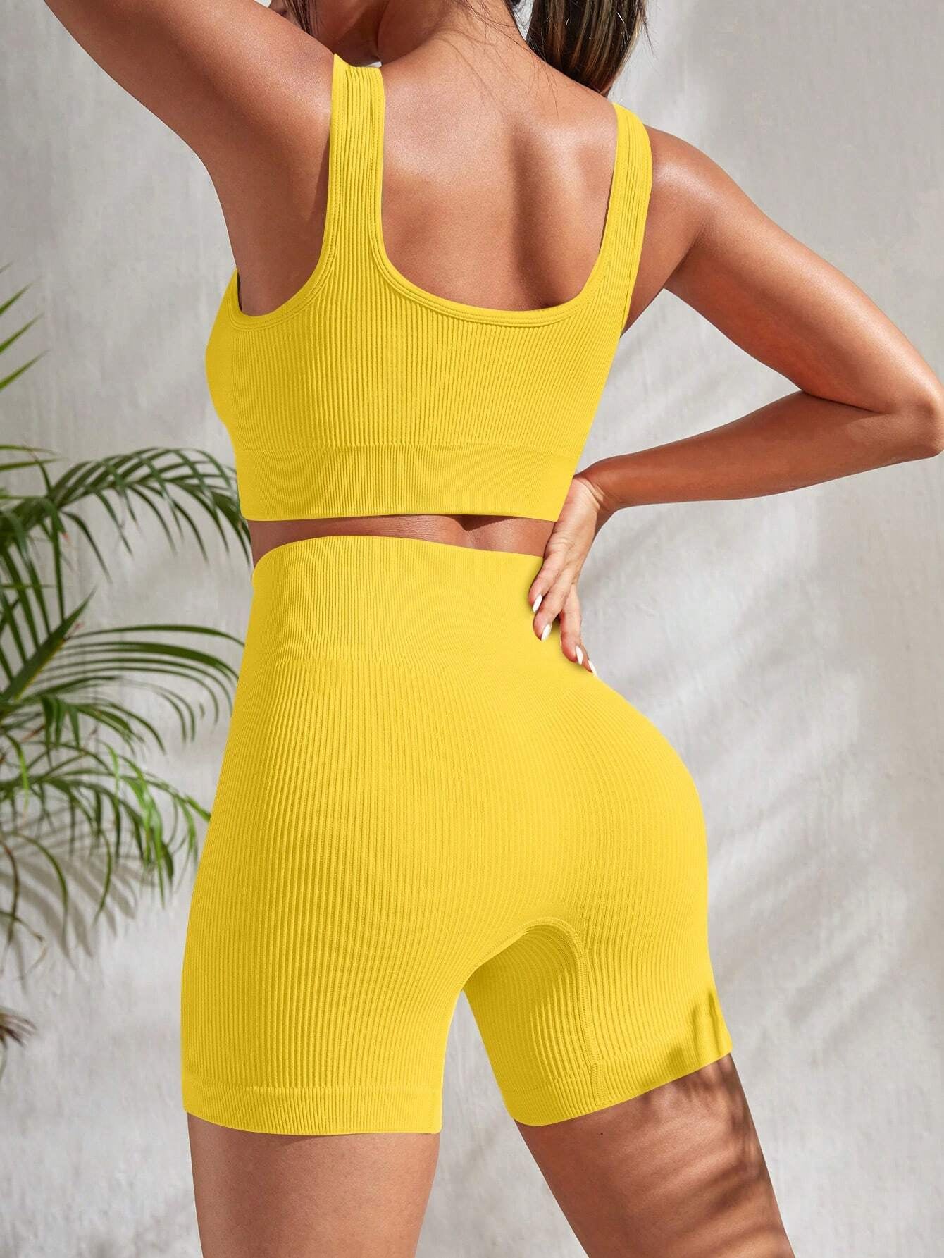 Sport Studio Ribbed Knit Wideband Waist Sports Set Workout Women Set