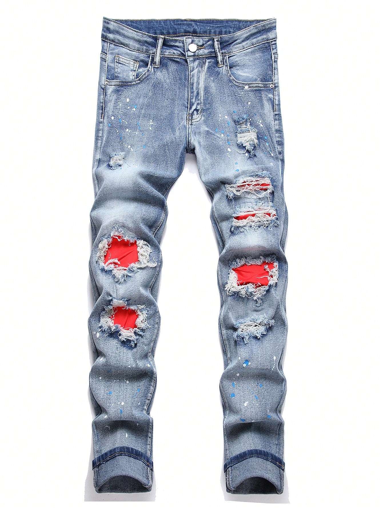 Manfinity EMRG Men'S Button Front Pocket Distressed Denim Jeans, Casual Everyday Wear