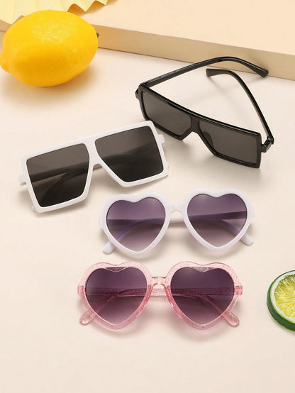 4 PCS Children'S 4-8Y Love Frame and Large Square Frame Fashion Glasses for Daily Outings and Dress Up