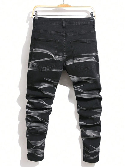 Manfinity LEGND Men'S Slim-Fit Denim Pants with Pockets and Distressed Design for Daily and Travel