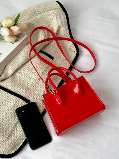 Valentine'S Day Gifts Mini Fashionable Solid Color PU Leather Handbag & Crossbody Bag, Lipstick Pouch