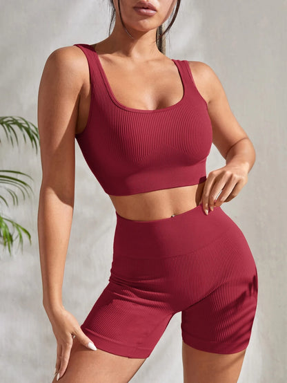 Sport Studio Ribbed Knit Wideband Waist Sports Set Workout Women Set