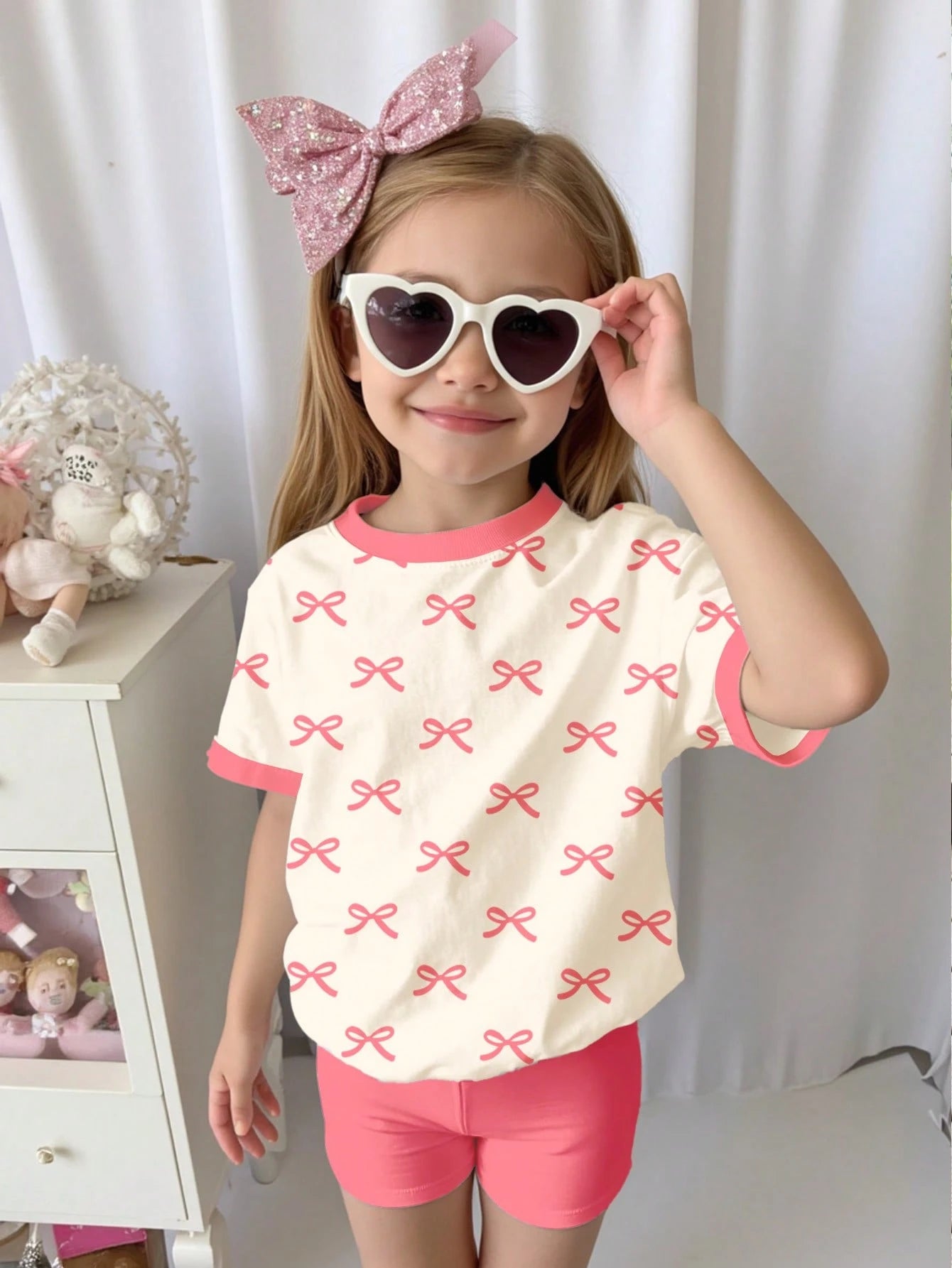 Tie-Dye Heart Design, Young Girls' Casual Simple Short Sleeve T-Shirt and Shorts Set, Suitable for Summer Young Girl Two Piece Setkids Two Piece Setskids Streetwear