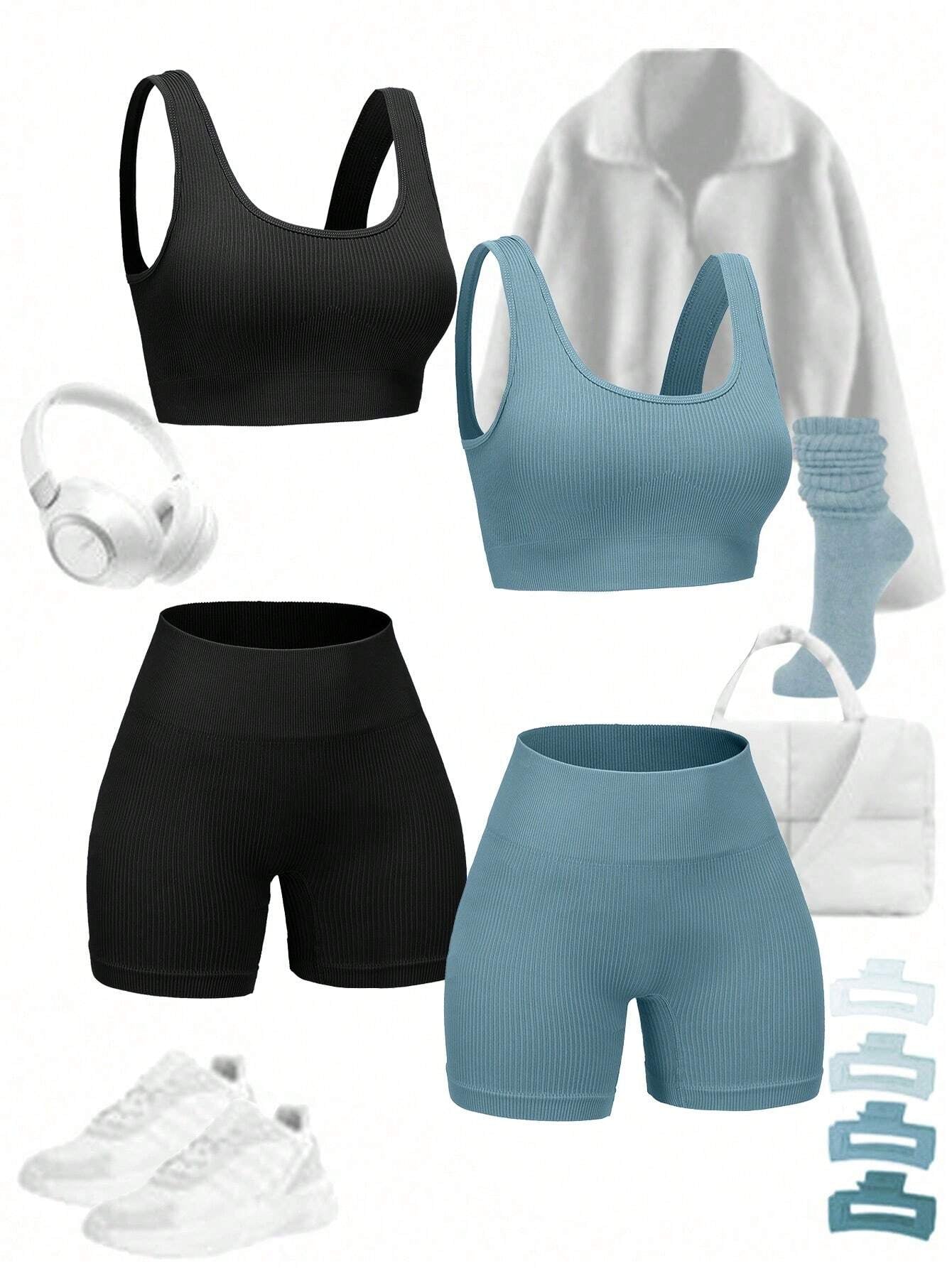 Sport Studio Ribbed Knit Wideband Waist Sports Set Workout Women Set