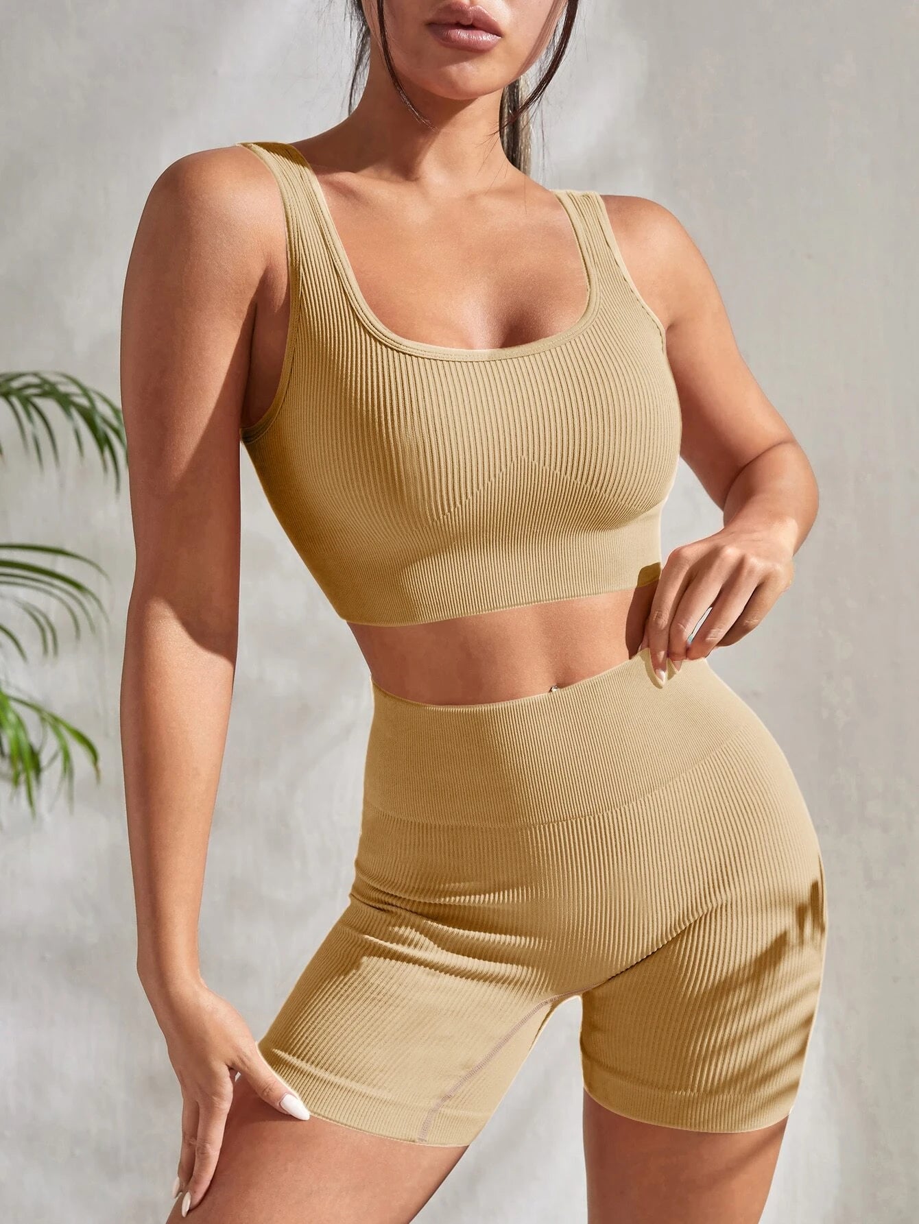 Sport Studio Ribbed Knit Wideband Waist Sports Set Workout Women Set