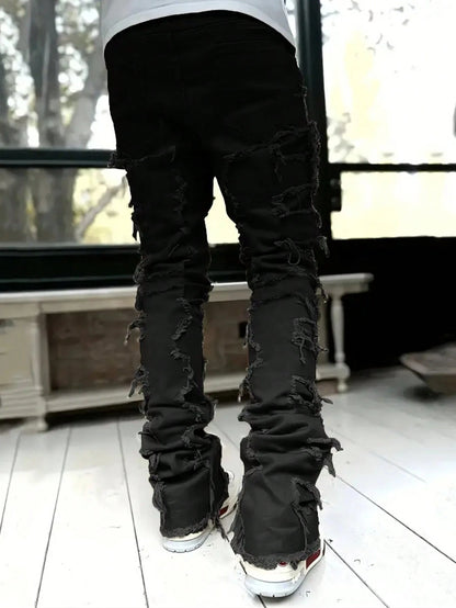 Men'S Fashion Streetwear Creative Layered Fringe Detail Jeans