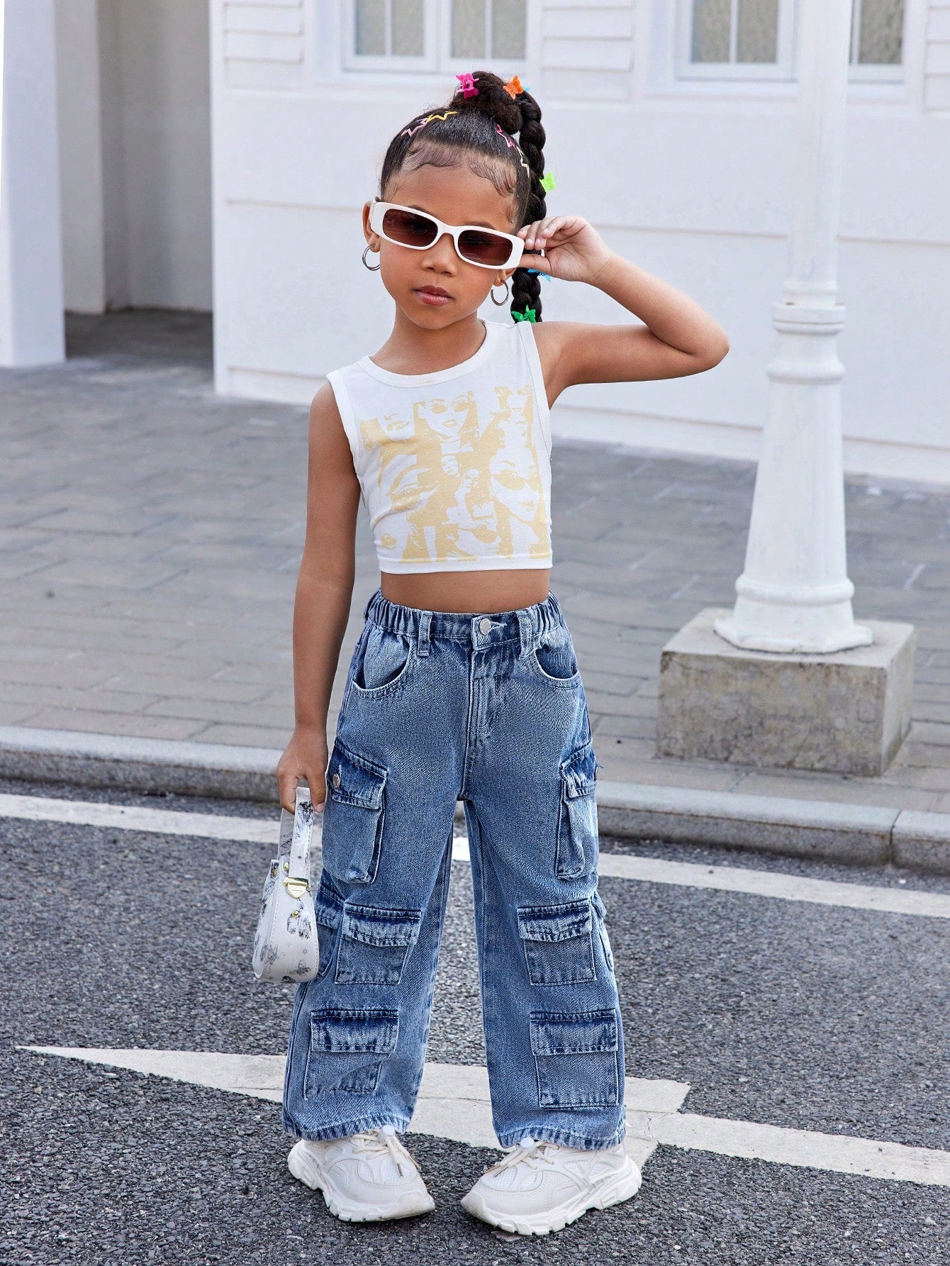 SLAYR KIDS Young Girl Pink Denim Loose Wide-Leg Pants Pink Cargo Pantskids Cargo Pants Girly2K Pants for Young Girl