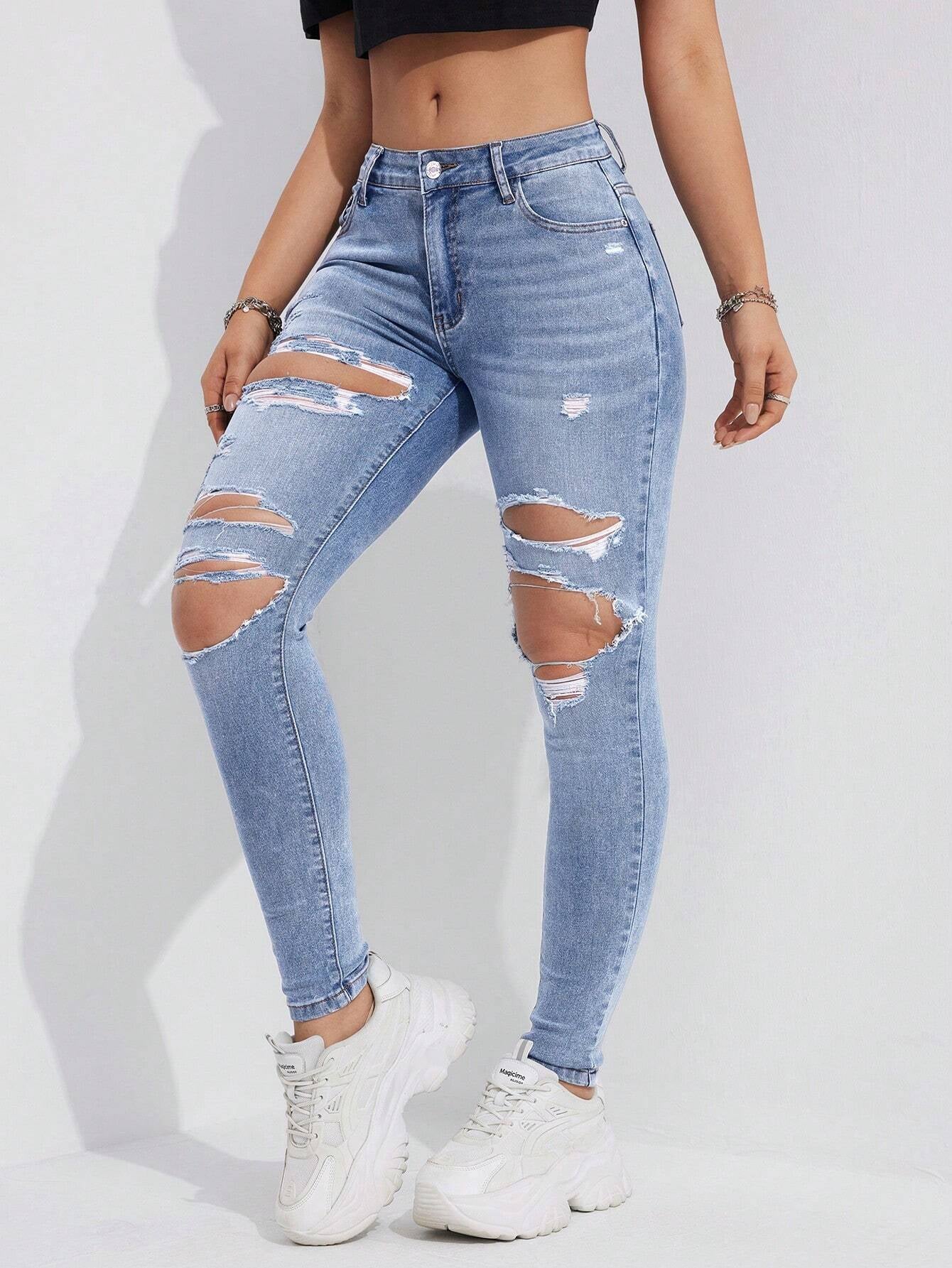 Ezwear Women'S Pocket Distressed Skinny Casual Denim Jeans