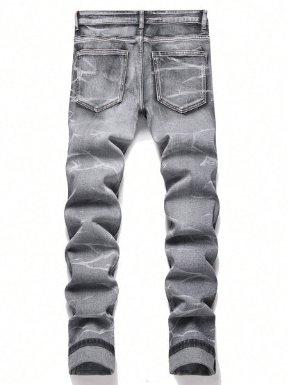 Manfinity LEGND Men'S Slim-Fit Denim Pants with Pockets and Distressed Design for Daily and Travel