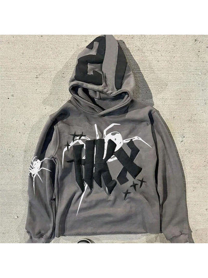 Women Hoodie Y2K Letter Patch Long Sleeve Pullovers Emo Aesthetic Hooded Pullover Sweatshirts Autumn Vintage Streetwear