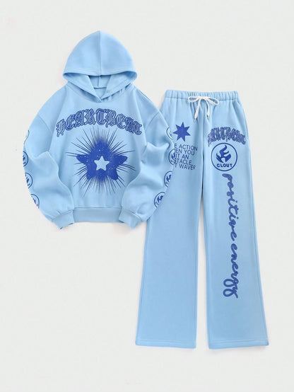 Streethx Hooded Sweatshirt and Pants Set with Printed Pattern