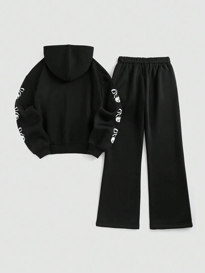 Streethx Hooded Sweatshirt and Pants Set with Printed Pattern